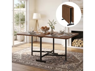 Table à manger pliante gain de place 120x80 cm, extensible avec structure en métal, mdf - noyer