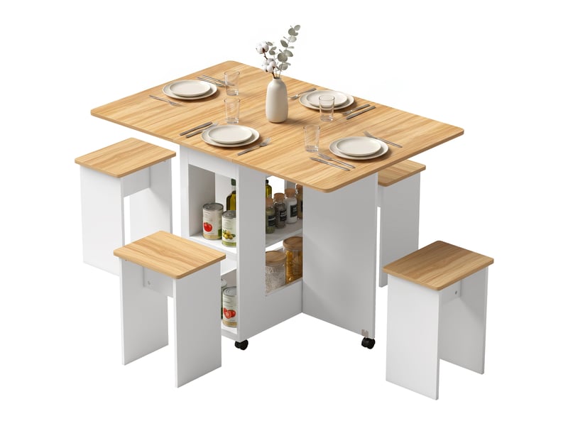  Ensemble table salle à manger pliante 4 chaises chêne et blanc  - Conforama B