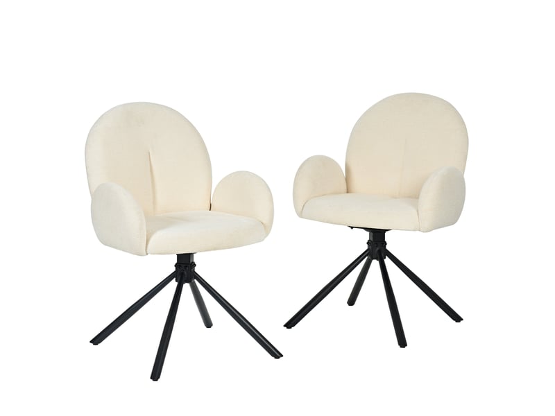  Lot de 2 chaises de salle à manger pivotantes 53,5 x 36 x 86,5 cm blanc crème, chenille et métal  - Conforama A