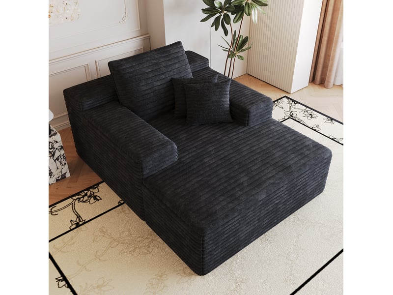 Méridienne en velours côtelé avec assise profonde et mousse haute élasticité, tissu noir 115 × 159 cm - Conforama B
