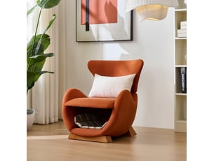 Fauteuil lounge 66x55x76 cm, style requin-baleine, niche intégrée, en bois, tissu anti-rayures, couleur rouge brique