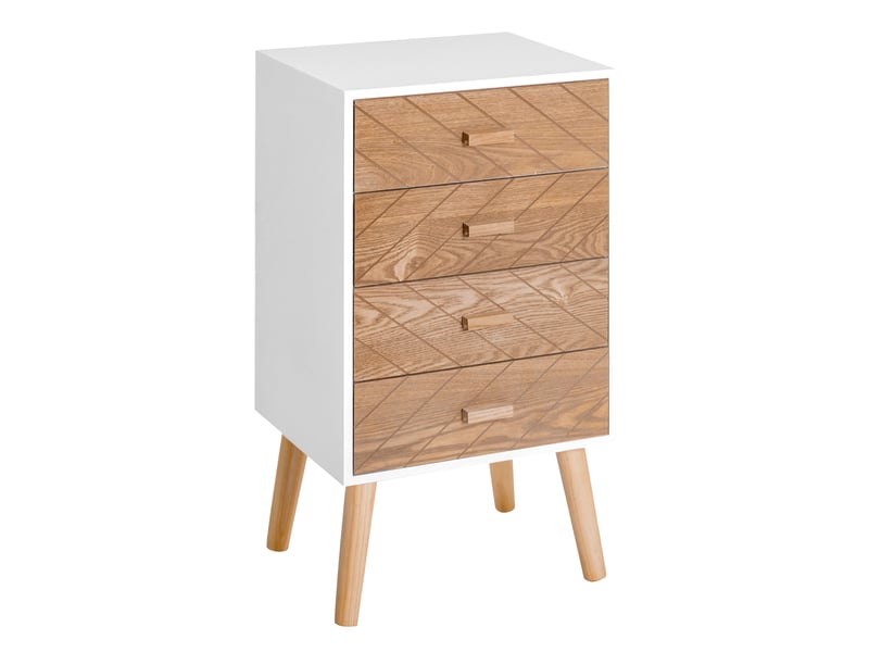  Commode à 4 tiroirs, coiffeuse de chambre, table de chevet avec pieds surélevés pour salon, 40 x 30 x 75 cm, blanc et naturel  - Conforama A