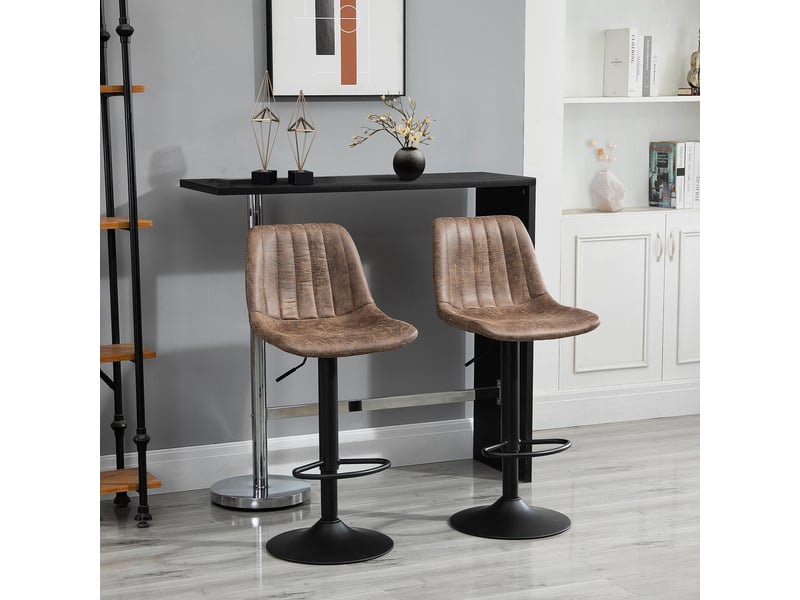  Ensemble de 2 tabourets de bar avec dossier, repose-pieds et hauteur réglable, style industriel, marron  - Conforama D