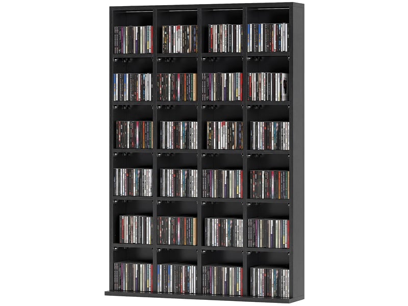  Meuble à cd avec étagères réglables pour 456 cd ou 336 dvd, 24 compartiments, 89 x 20 x 130,5 cm, noir  - Conforama B