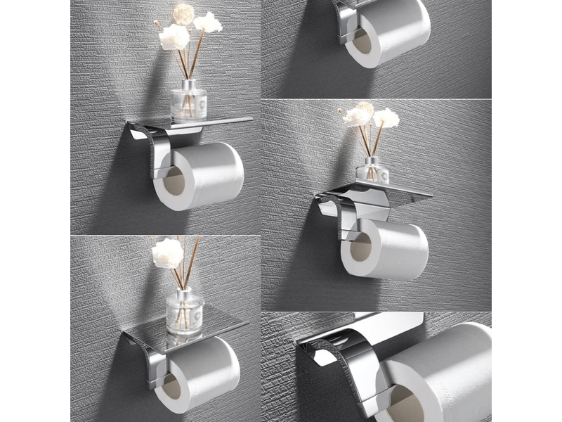 Porte-papier toilette avec étagères, porte-papier toilette mural pour salle de bain, acier inoxydable, chrome - Conforama C
