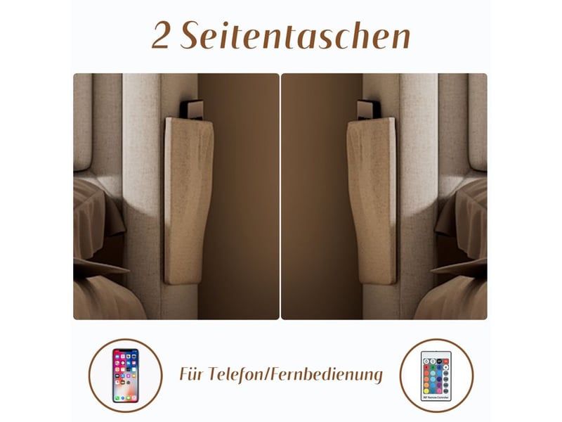  Lit rembourré 160x200 cm - beige - tête de lit led - charge usb c - 4 tiroirs  - Conforama E