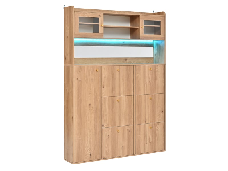  Meuble à chaussures étroit avec porte et led, 130x25x180 cm, panneau de particules couleur naturel  - Conforama D