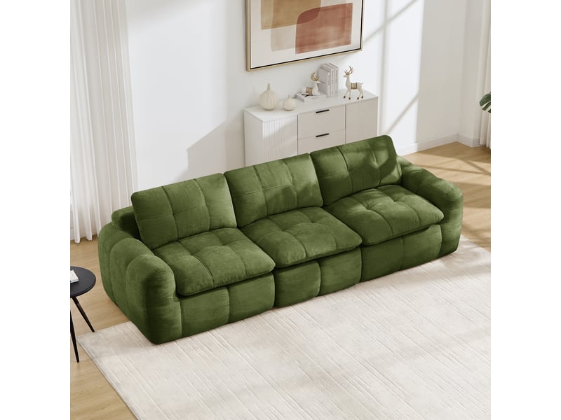  Canapé droit modulable 3 places en chenille vert – 264 x 97 x 68 cm Fay Lum - Conforama W