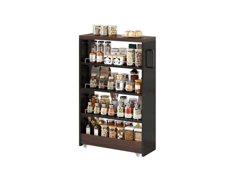  Desserte de rangement 55x20x85 cm mdf noir et marron avec 4 étagères réglables  - Conforama A