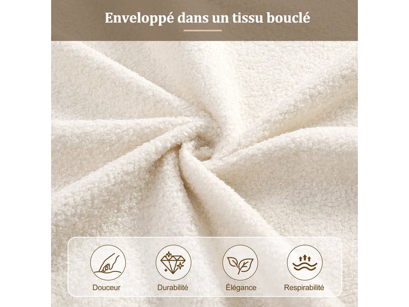  Lit coffre rembourré 140x190 cm en bouclé beige, lit double avec rangement hydraulique et sommier à lattes  - Conforama E