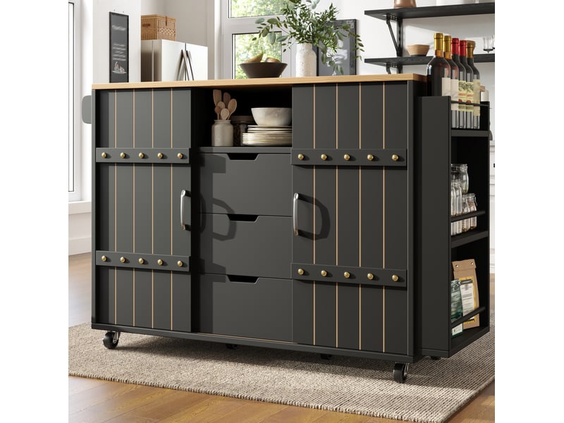  Desserte de cuisine 110x42x90 cm à roulettes, plateau rabattable, noire en mdf  - Conforama B
