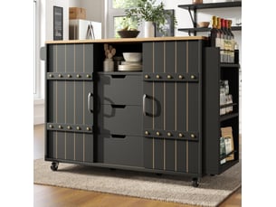 Desserte de cuisine 110x42x90 cm à roulettes, plateau rabattable, noire en mdf