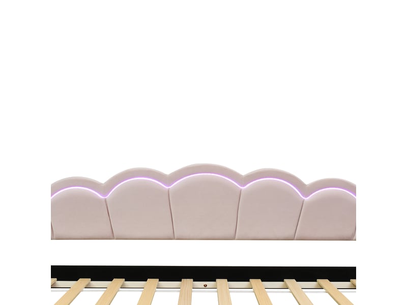  Lit banquette velours rose 90x200 avec lit d'appoint gigogne et éclairage led multicolore, sans matelas  - Conforama W