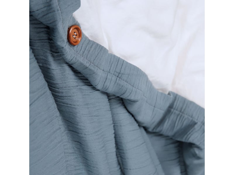  Parure housse de couette 260x240cm + 2 taies 100% gaze de microfibre uni bleu pétrole et blanc - nathea NATHEA - Conforama C