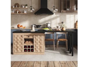 Îlot de cuisine et buffet latéral ulevr 120-197 x 40 x 74,2 cm pivotant 360° avec étagère à vin amovible, mdf, bicolore boisnoir