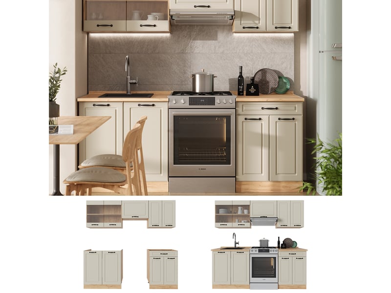  Vicco cuisine, sable campagnechêne doré, 200cm sans plan de travail  - Conforama D