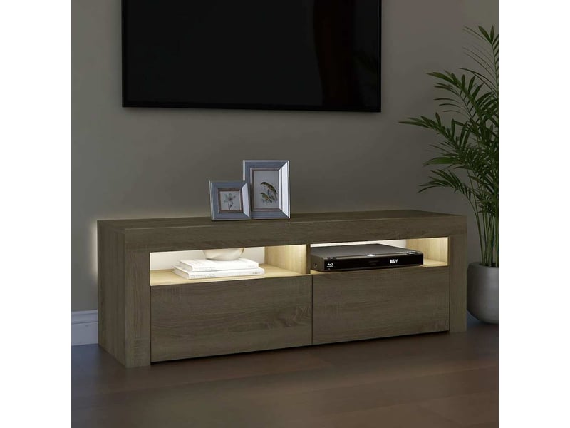  Meuble tv - banc tv - meuble de rangement avec lumières led chêne sonoma 120x35x40 cm  - Conforama D
