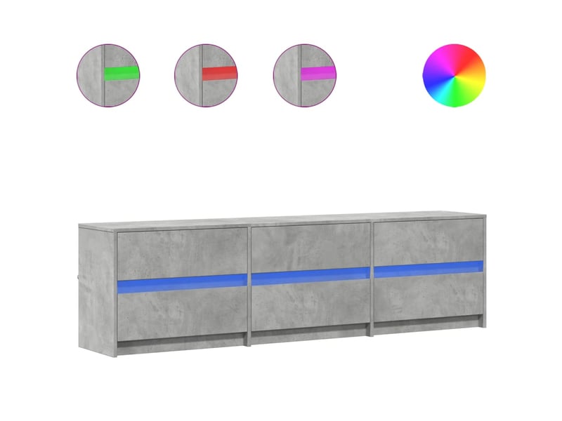Meuble tv - banc tv - meuble de rangement avec led gris béton 180x34x50 cm bois d'ingénierie - Conforama A