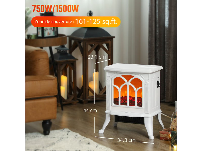  Cheminée électrique sur pied blanche, effet flamme led, 7501500 w  - Conforama E