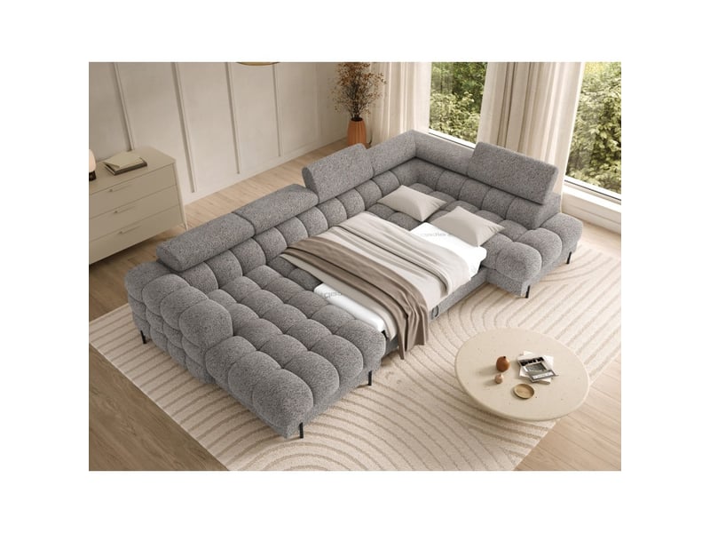 Canapé panoramique convertible gris chiné angle droit feraria 358x93x202cm - Conforama B