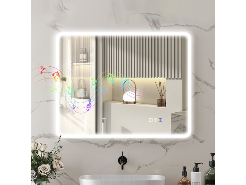  Miroir salle de bain led bluetooth 70 x 90 cm interrupteur tactile lumière réglable 3 couleurs anti-buée mémoire argent  - Conforama C