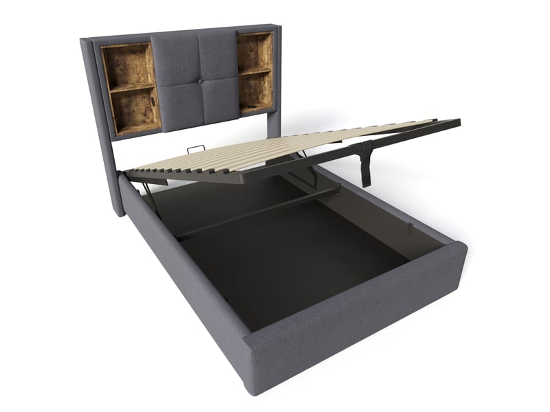 Lit coffre adulte 90x200 cm – gris – avec matelas h3, rangement relevable et recharge sans fil usb-c - Conforama D