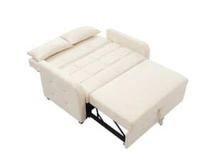 Canapé-lit convertible 2 places en tissu beige, dossier réglable 3 positions, avec 2 coussins pour petits espaces