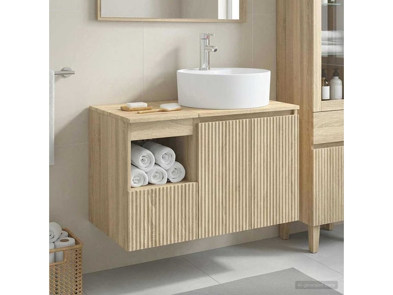  Ensemble de mobilier de salle de bain 2 pc chêne sonoma cf64133  - Conforama B
