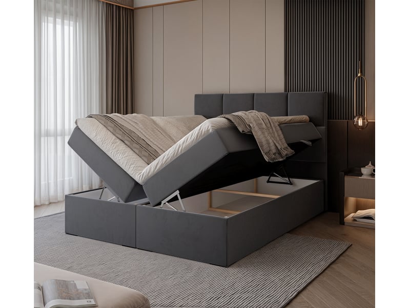  Lit coffre magnus - 180x200 cm - avec matelas et surmatelas - velours dense - gris MAGNUS - Conforama C