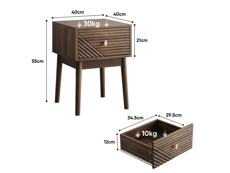  Lot de 2 tables de chevet 40x40x55 cm, finition noyer avec poignées métal  - Conforama C