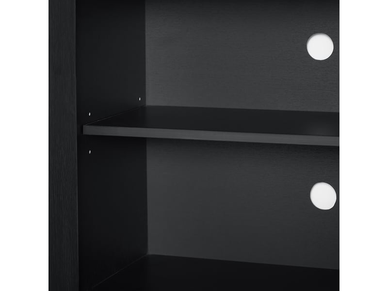 Meuble tv noir 162x38x61 cm, buffet design ondulé mdf, rangement caché 4 portes sans poignées pour salon - Conforama R