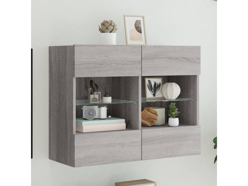  Meuble tv - banc tv - meuble de rangement mural avec lumières led sonoma gris 78,5x30x60,5 cm  - Conforama B