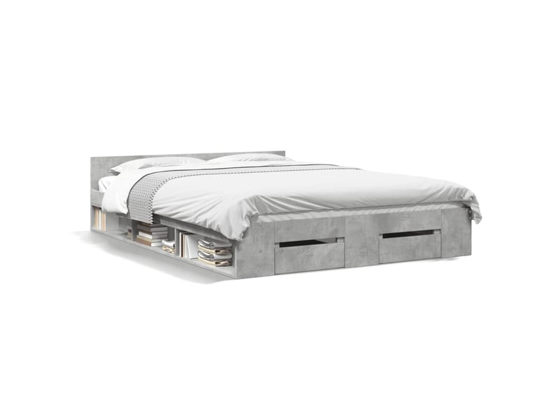  Lit double- lit adulte -  cadre de lit avec tiroirs sans matelas gris béton 120x190 cm  - Conforama A
