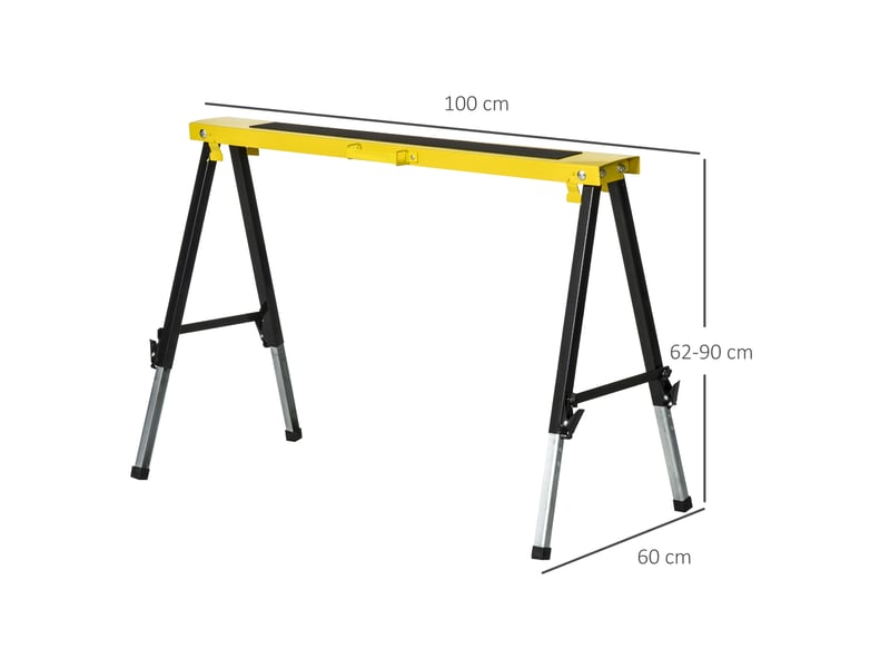 Lot de 2 tréteaux de sciage 100 x 49 x 62-90 cm jaune acier, réglables, pliables, surface antidérapante - Conforama C
