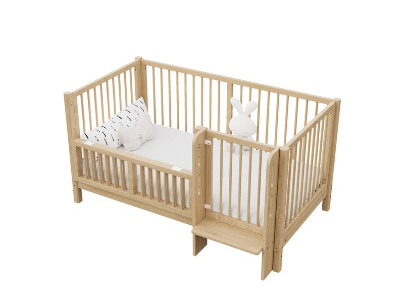  Lit bébé évolutif 140x70 cm en pin naturel, convertible en lit enfant et cododo  - Conforama A