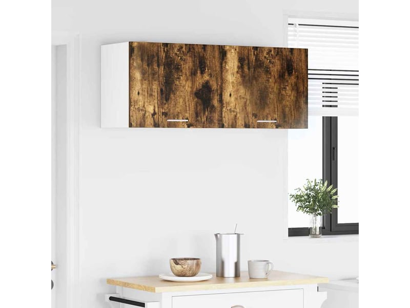 Meuble de rangement cuisine, armoire suspendue chêne fumé et blanc 50x31x40cm - Conforama D