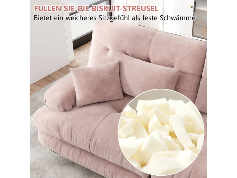  Canapé d'angle modulable 4 places en tissu rose avec ottomans mobiles, composition l ou droite pour salon  - Conforama E