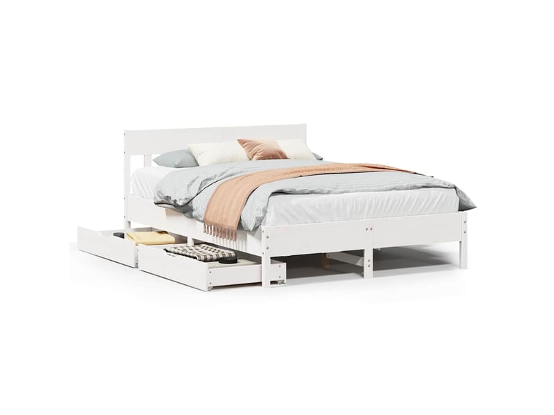 Lit double- lit adulte -  cadre de lit sans matelas blanc 120x200 cm bois de pin massif  - Conforama A