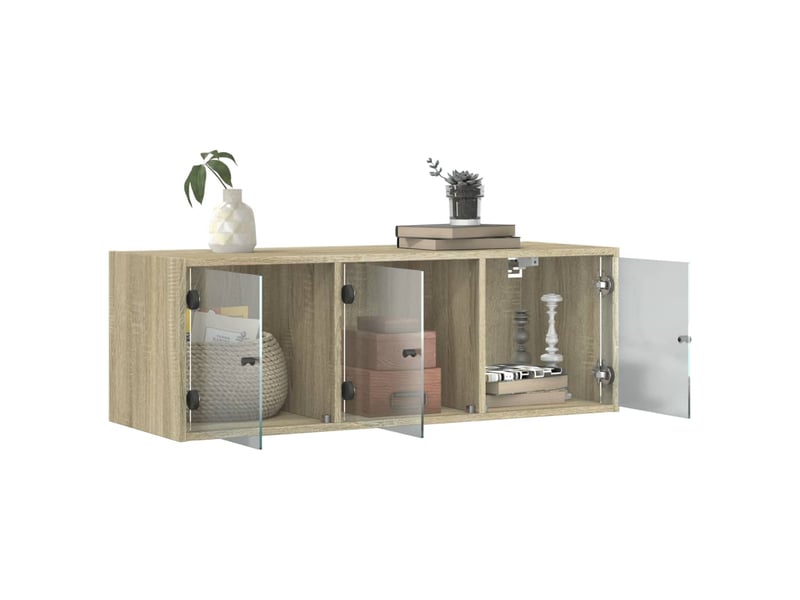  Armoire murale salon, meuble de rangement avec portes en verre chêne sonoma 102x37x35 cm  - Conforama E