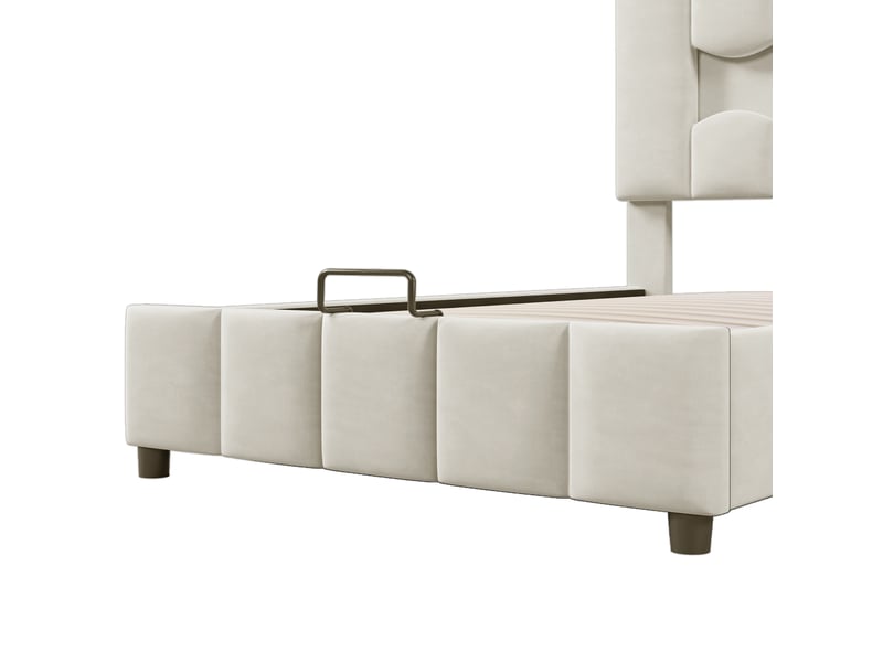  Lit coffre enfant 90x200 cm avec éclairage led multicolore, tête réglable et sommier, velours et mdf, beige, sans matelas  - Conforama E