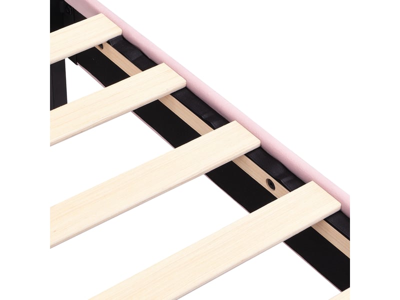  Lit enfant 140×200 cm avec éclairage led, 2 tiroirs et tête de lit en velours rose sans matelas  - Conforama D