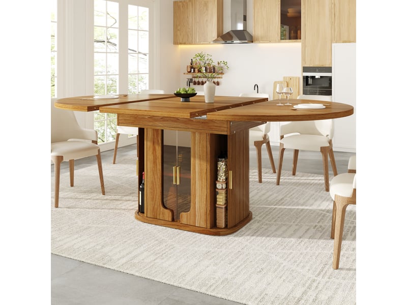 Table à manger extensible,118-158x118x77 cm,avec rangement,mdf,coloris noyer - Conforama B