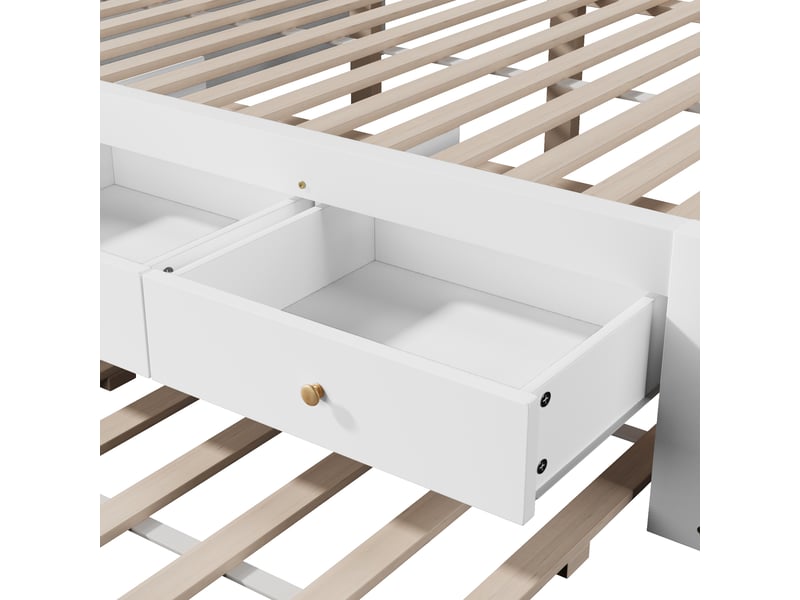  Lit banquette 140x200 cm tiroirs de rangement lit gigogne bois et mdf gain de place rangement fonctionnel blanc OPULERANE TRADING LTD - Conforama E
