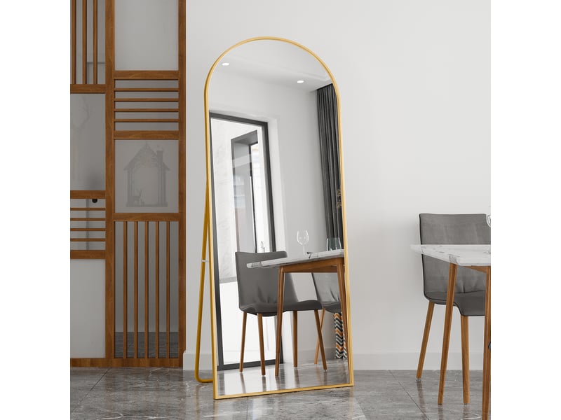 Miroir sur pied - 180 x 80 cm - or - miroir plein pied arqué extra-large en verre trempé, cadre en alliage d'aluminium - Conforama D