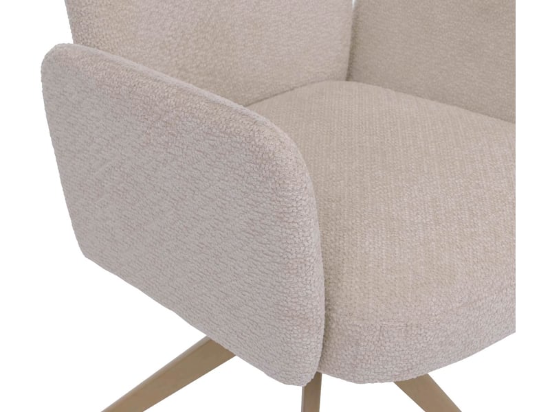  Lot de 6 chaises de salle à manger pivotantes à 180° avec retour automatique et accoudoirs tissu bouclé beige et fer aspect bois 04_0008818  - Conforama D