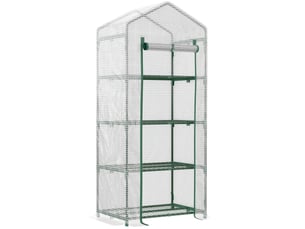 Mini serre de jardin 70x50x160 cm – blanche – 4 étagères, porte enroulable et bâche pvc anti-uv