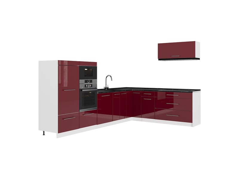 Vicco cuisine en angle, rouge bordeaux haute brillanceblanc, 327x51.6cm sans pt - Conforama A