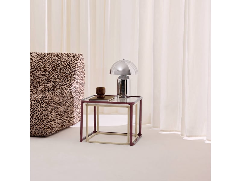  Tables gigognes métal et verre strié bordeaux et écru - tano  - Conforama C