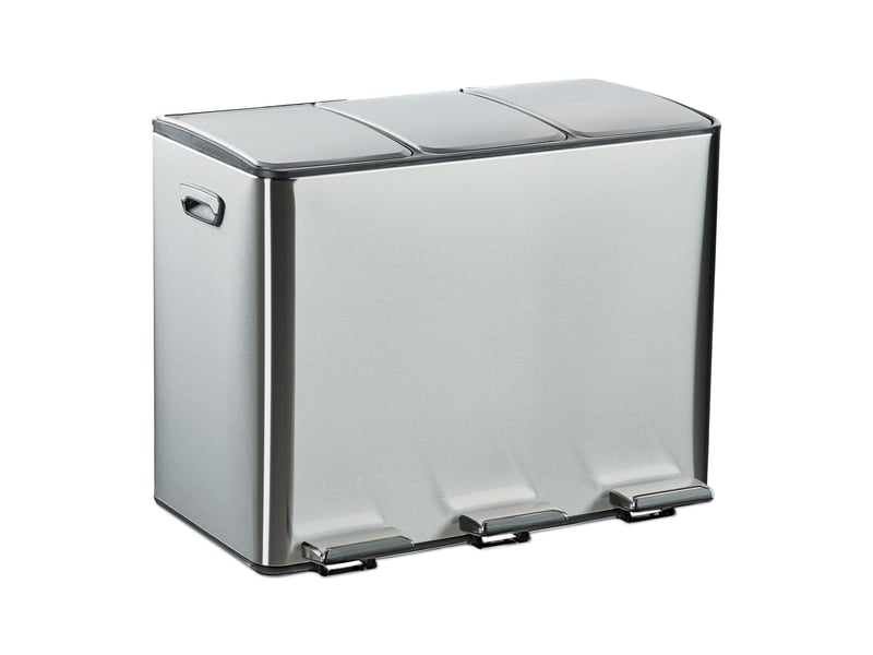  Poubelle de cuisine 46,5 x 61 x 37 cm tri sélectif 3 compartiments design épuré en acier inoxydable argent 13_0017136  - Conforama A