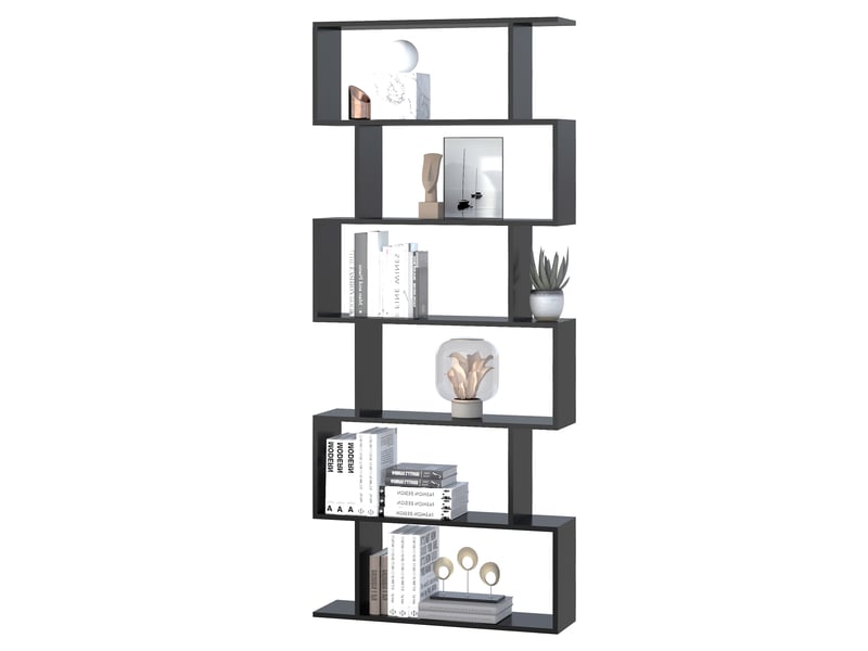  Bibliothèque étagère zig zag design contemporain 80l x 23l x 192h cm 6 niveaux noir  - Conforama A